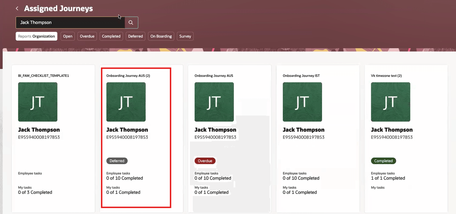 以前のタイム・ゾーンのため繰延ステータスのジャーニ