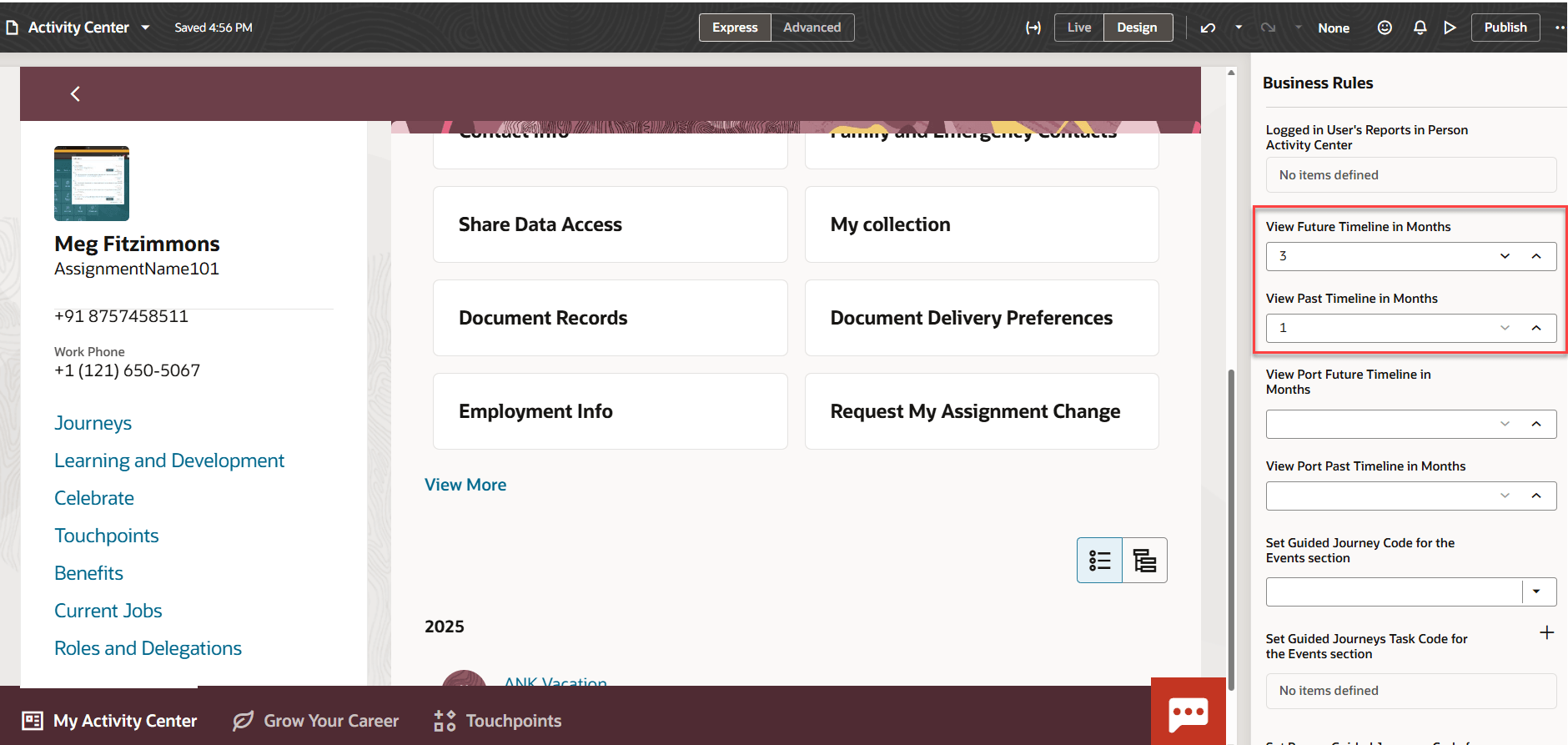 「自分」および「個人アクティビティ・センター」でタイムラインを表示するためのページ・プロパティ