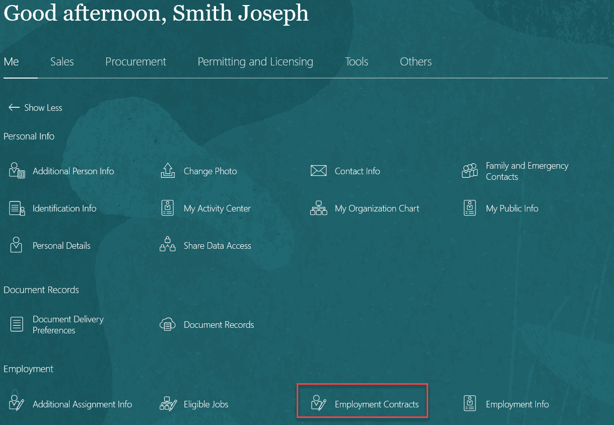 「自分」タブの雇用契約のクイック処理