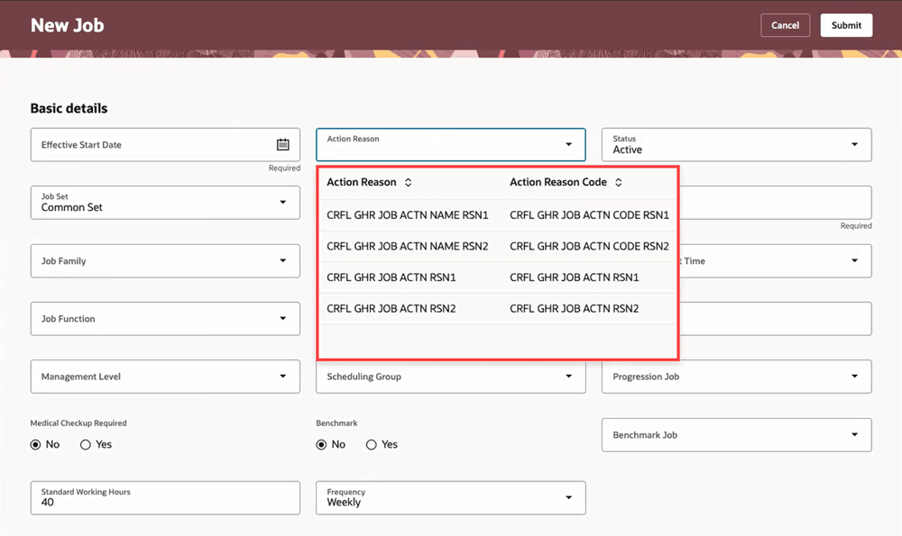 「新規ジョブ」ページのLOVに表示される両方の列