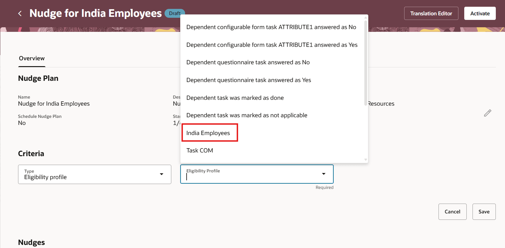 特定の適格プロファイルの選択