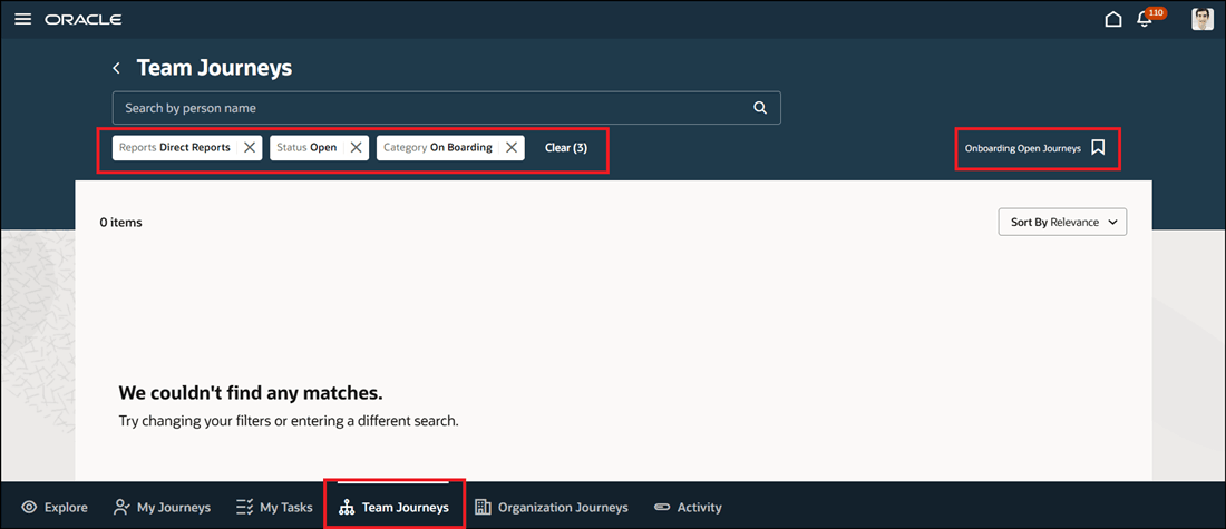 「チーム・ジャーニに適用されたデフォルト・システム検索」ページ