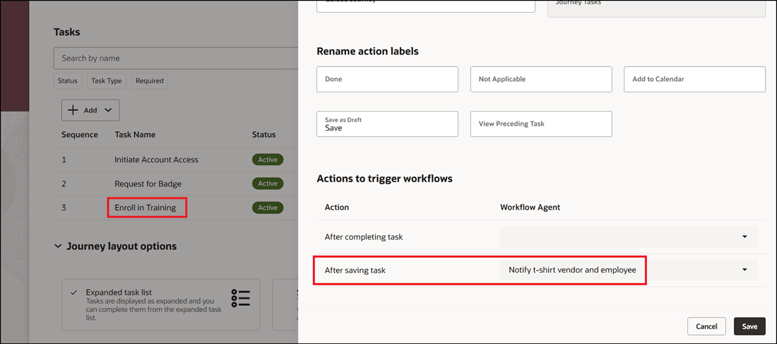 タスクの保存後にトリガーするワークフロー・エージェントの構成