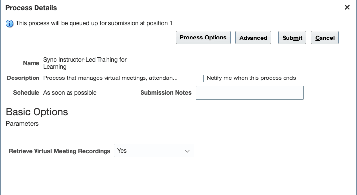 仮想会議記録の取得パラメータを使用した学習プロセスのインストラクタ指導トレーニングの同期