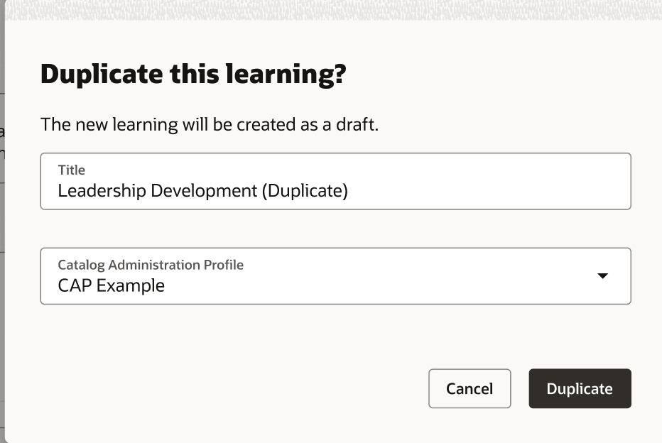 「Details」ページの前に表示される「Duplicate Event」ダイアログボックス