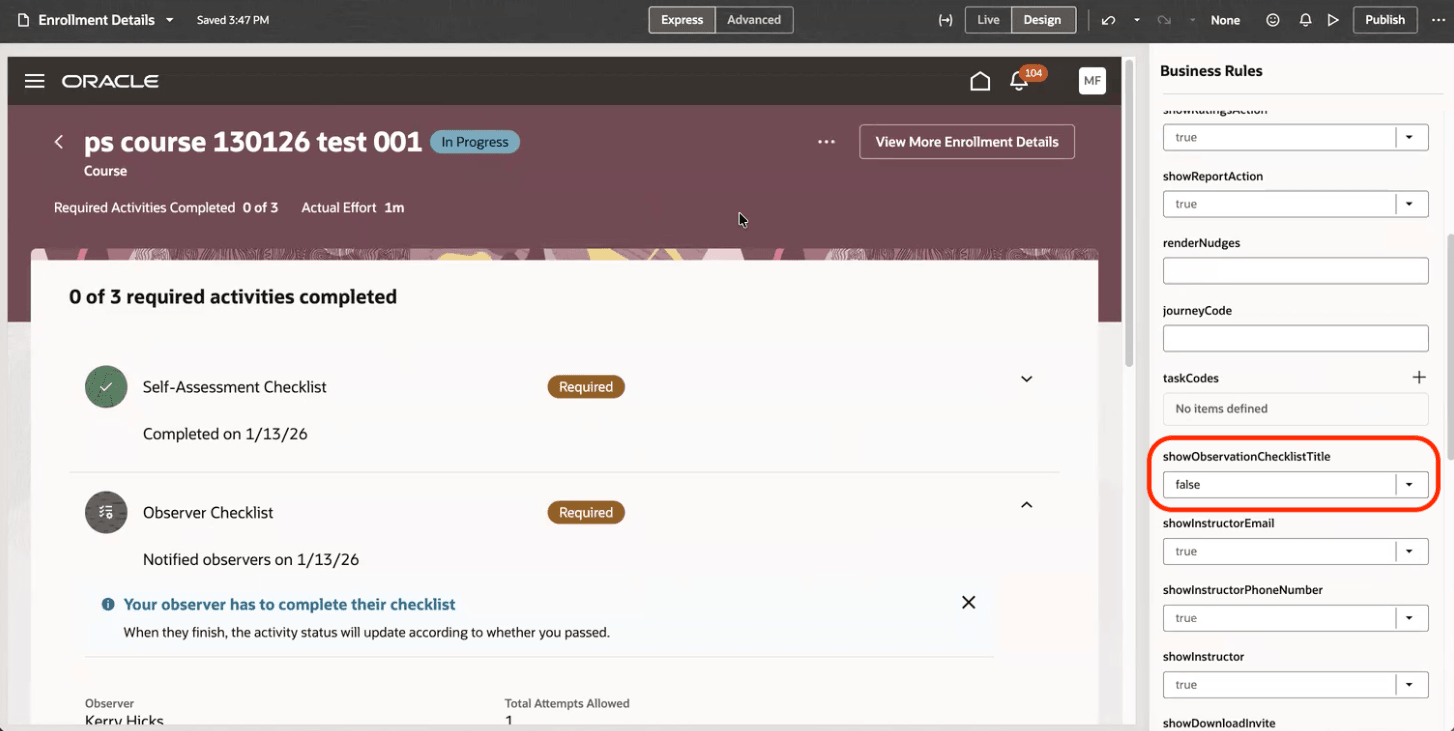 監視チェックリストのVisual Builder Studioビジネス・ルール