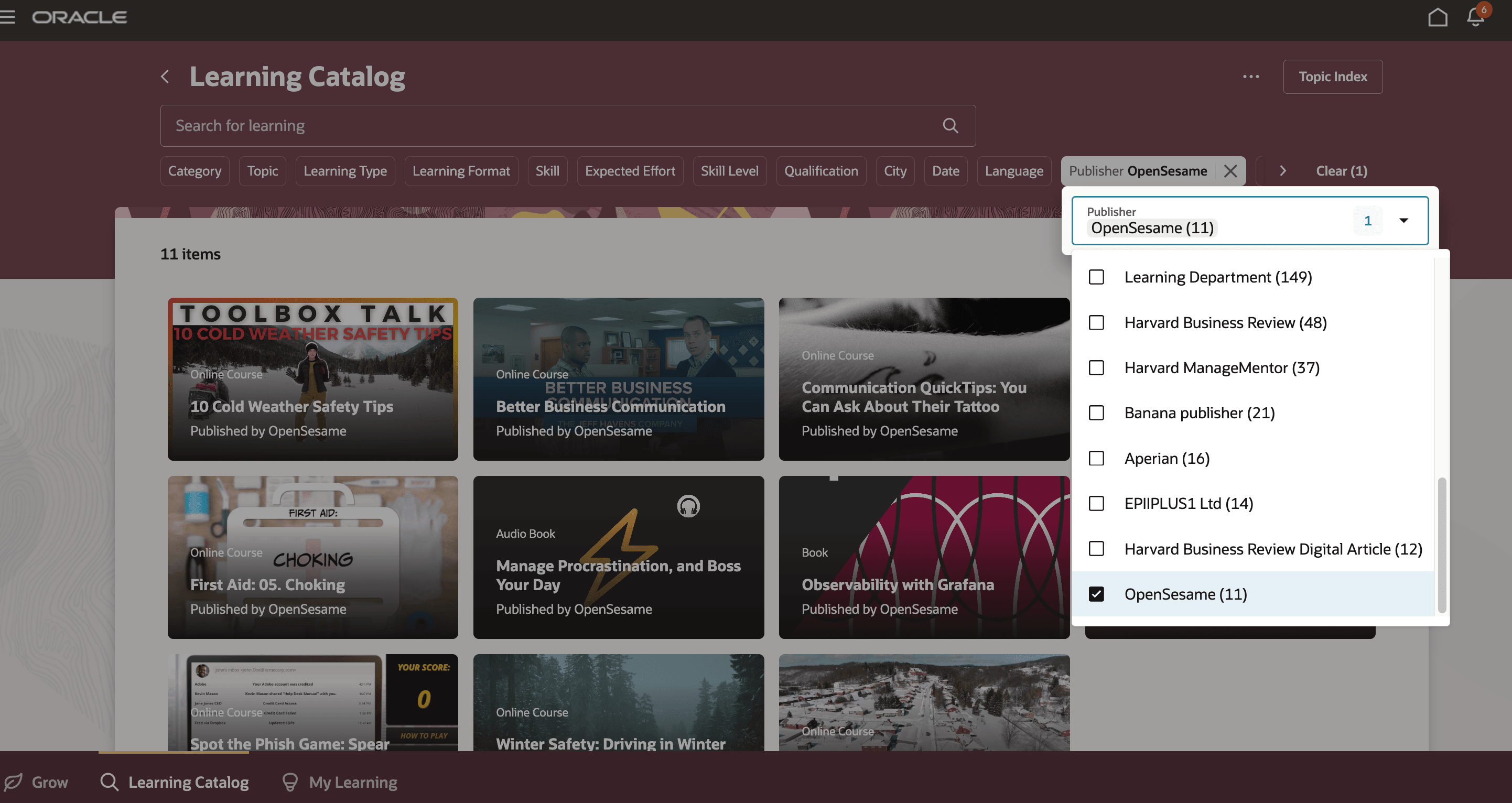 公開者による学習カタログの検索