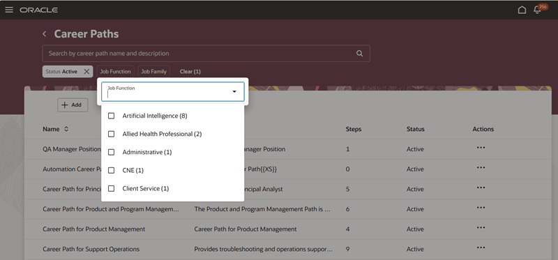 ジョブ機能に基づくフィルタ