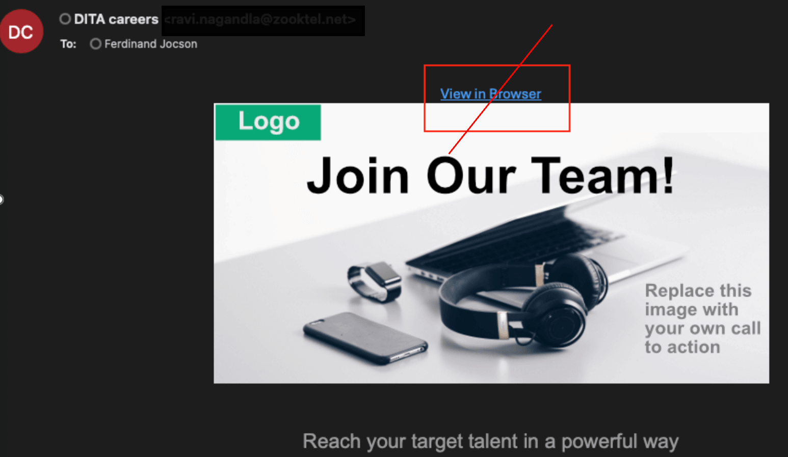 前: ブラウザ・リンクに表示されたキャンペーンEメール