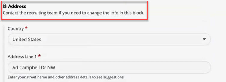 候補者ポータルのロック済住所セクション