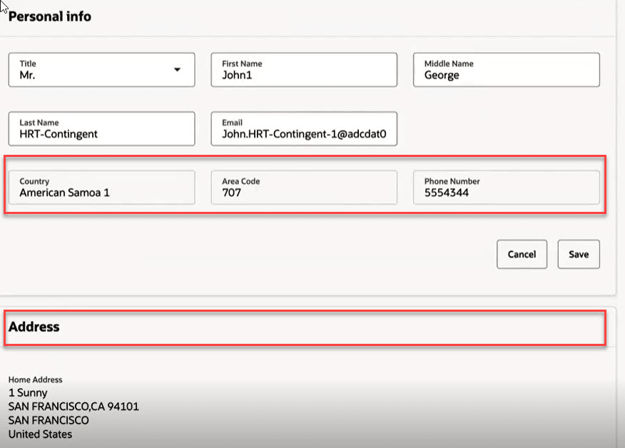 採用アプリケーションの「個人情報」セクション