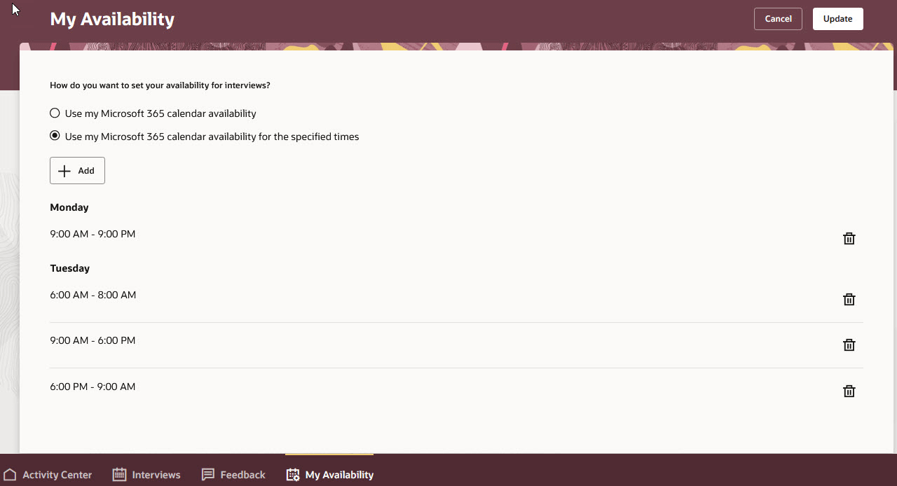 「自分の勤務可能状況」タブ