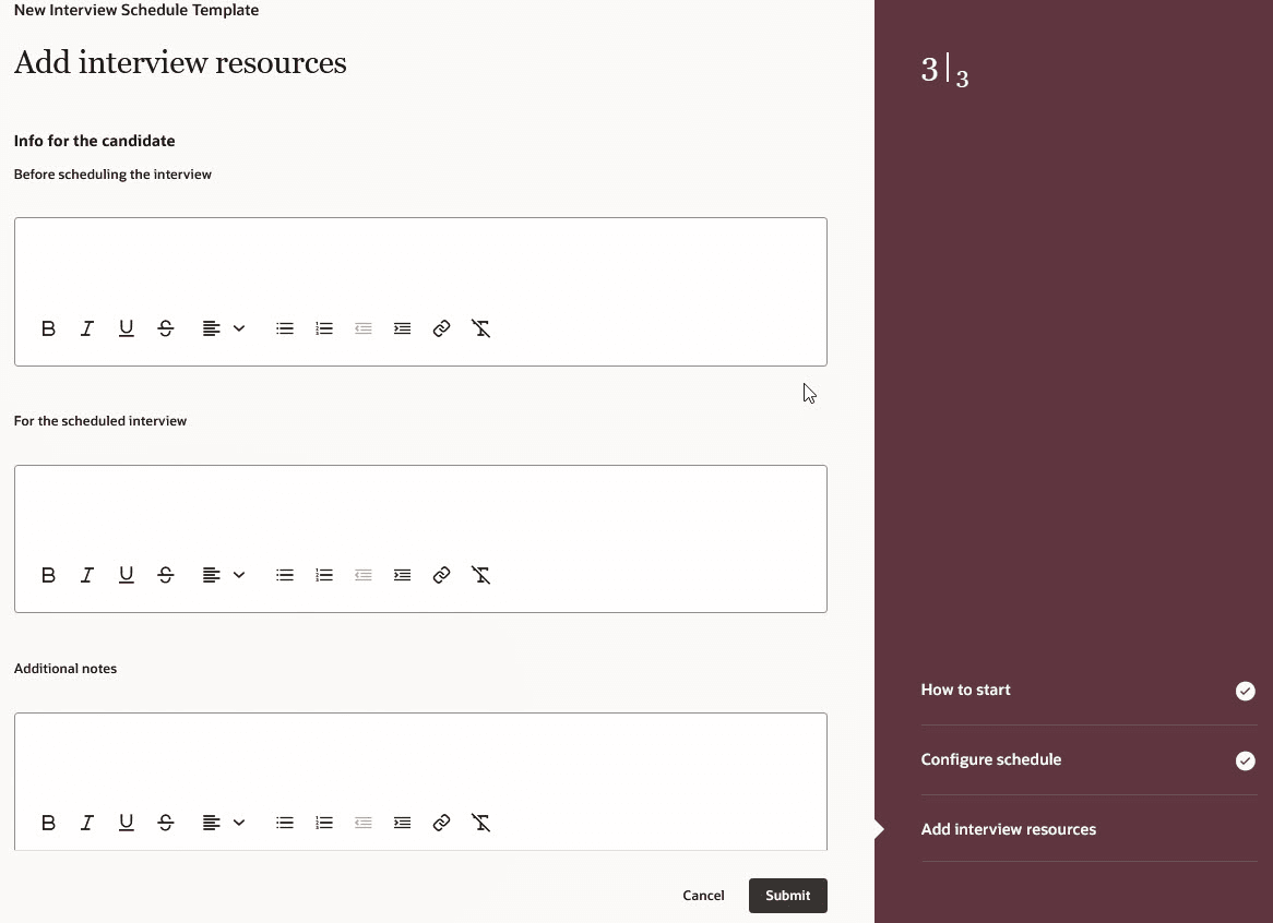 インタビュー・スケジュール・テンプレート作成時のインタビュー・リソース・セクションの追加
