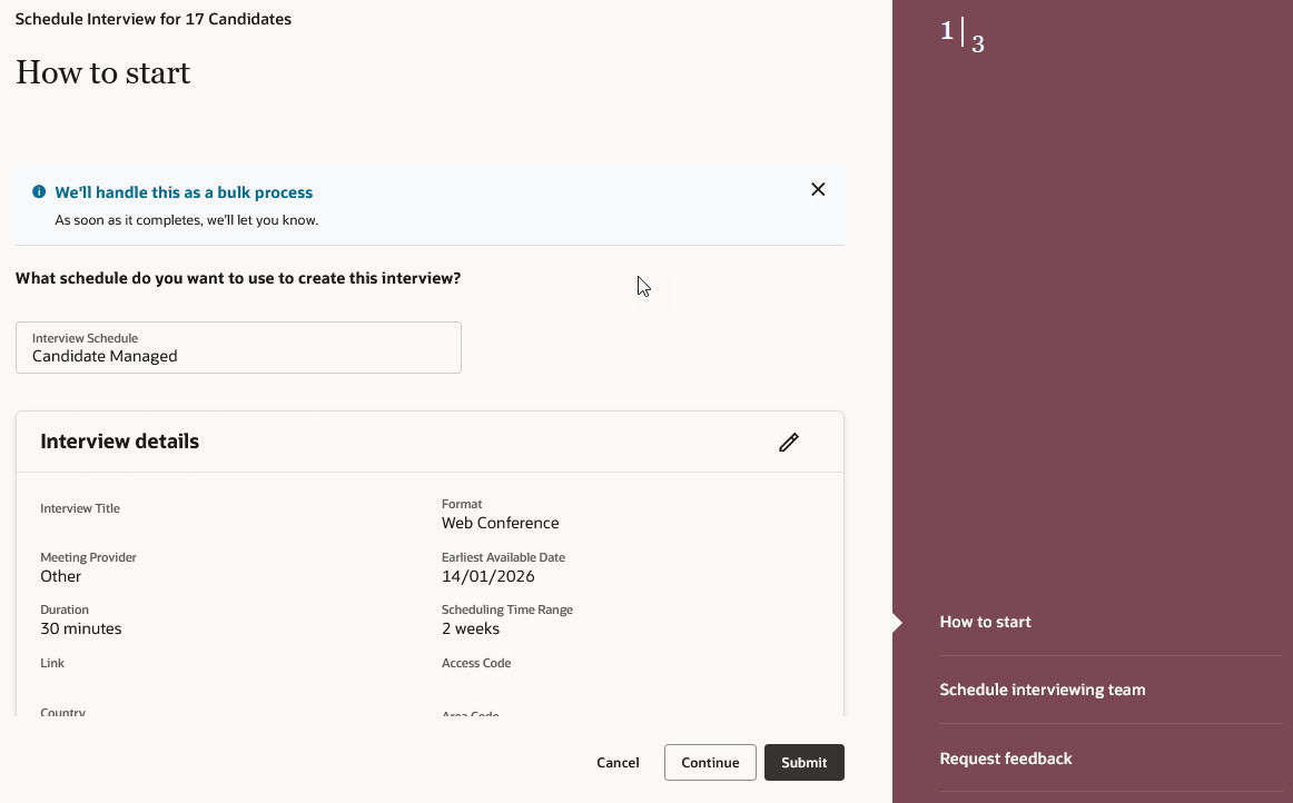 複数の候補者に対するインタビューのスケジュール