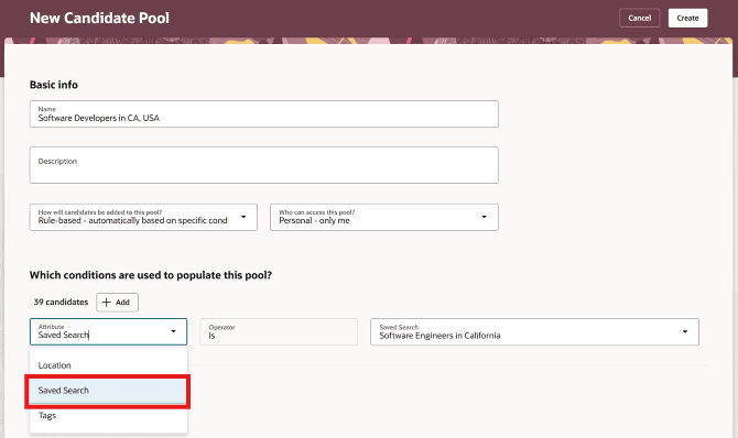 ルール・ベース・プールでの保存検索