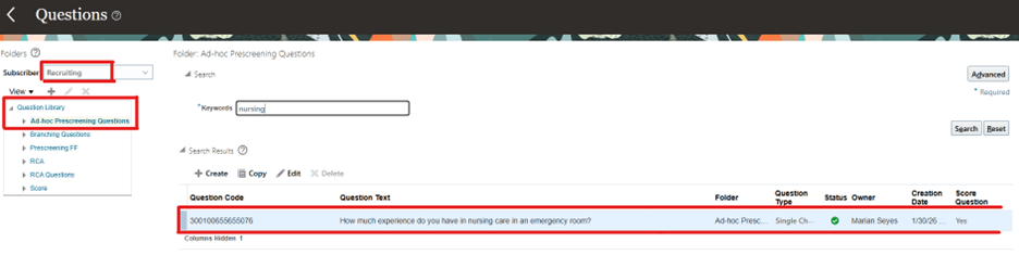 アドホック事前スクリーニング質問サブフォルダ