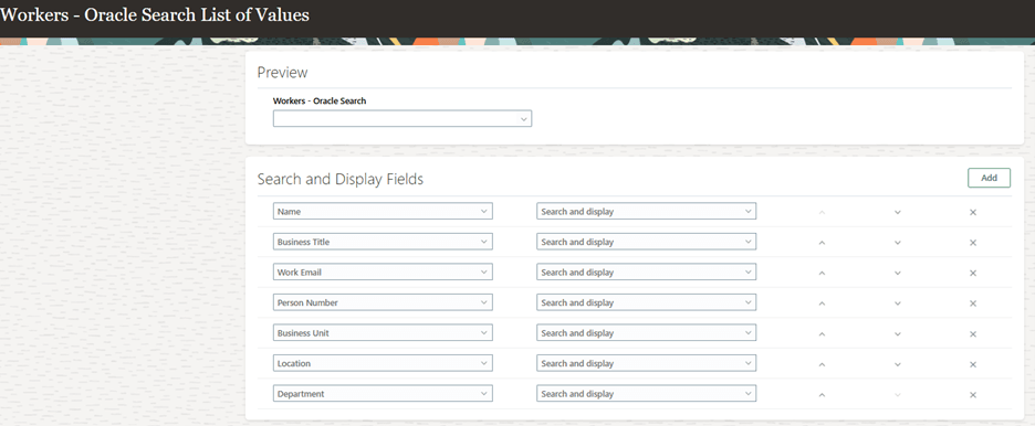 就業者- Oracle Search値リスト構成