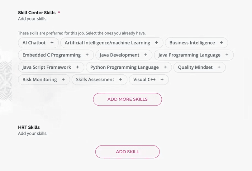 応募フロー中のスキル・センター・スキル表示