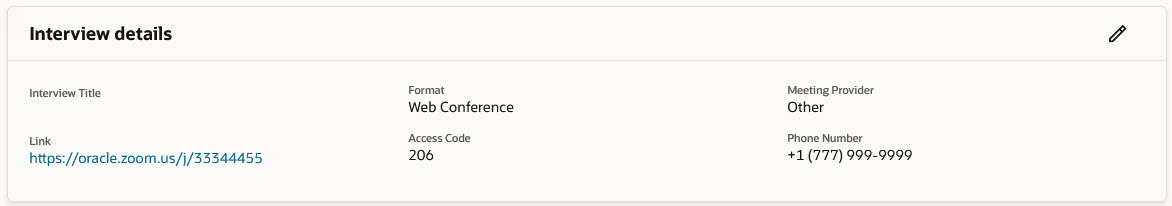 「インタビュー・スケジュール・テンプレート詳細」ページの「インタビュー詳細」セクション