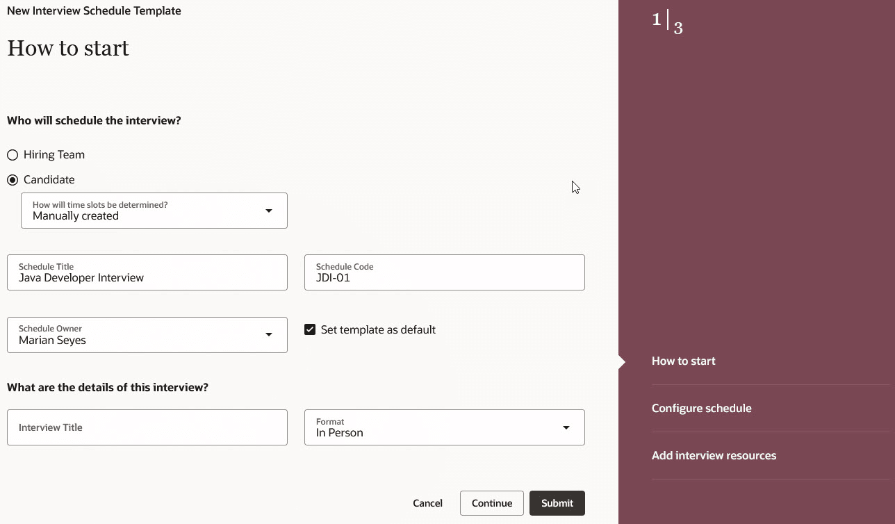 インタビュー・スケジュール・テンプレートの作成時にセクションを開始する方法