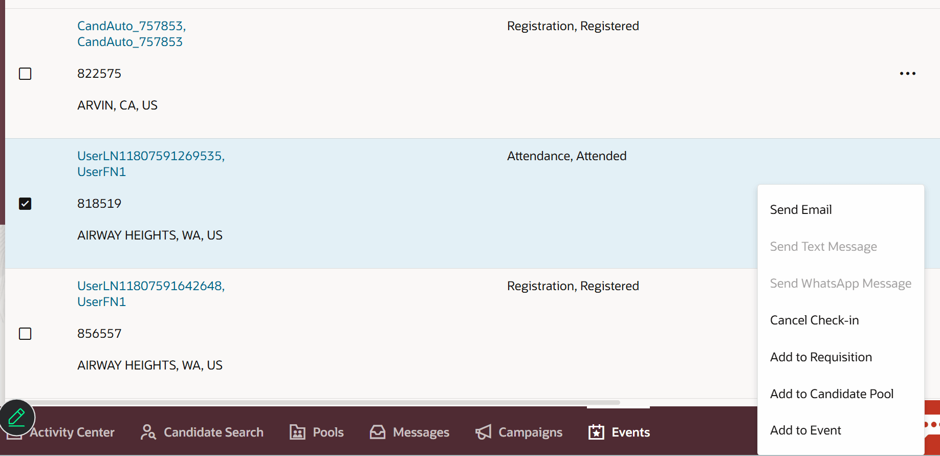 候補者のチェックインを取り消します