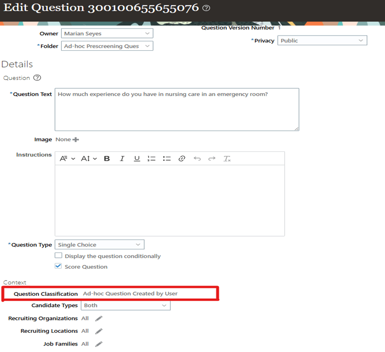 ユーザー分類により作成されたアドホック質問
