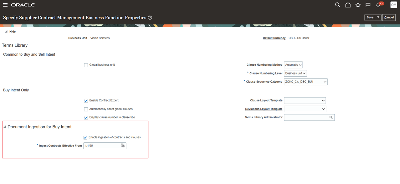 サプライヤ契約ビジネス機能プロパティの管理