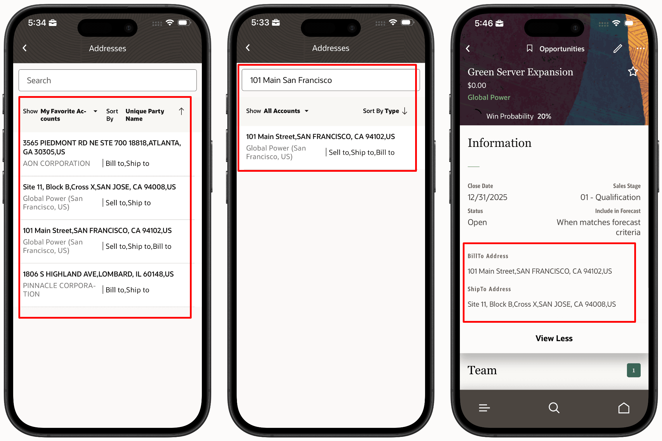 Oracle CX Sales Mobileのアカウント住所ピッカー