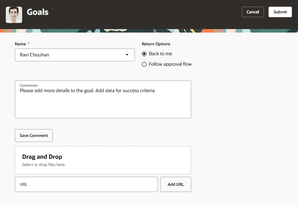 目標承認のための情報要求ウィンドウ
