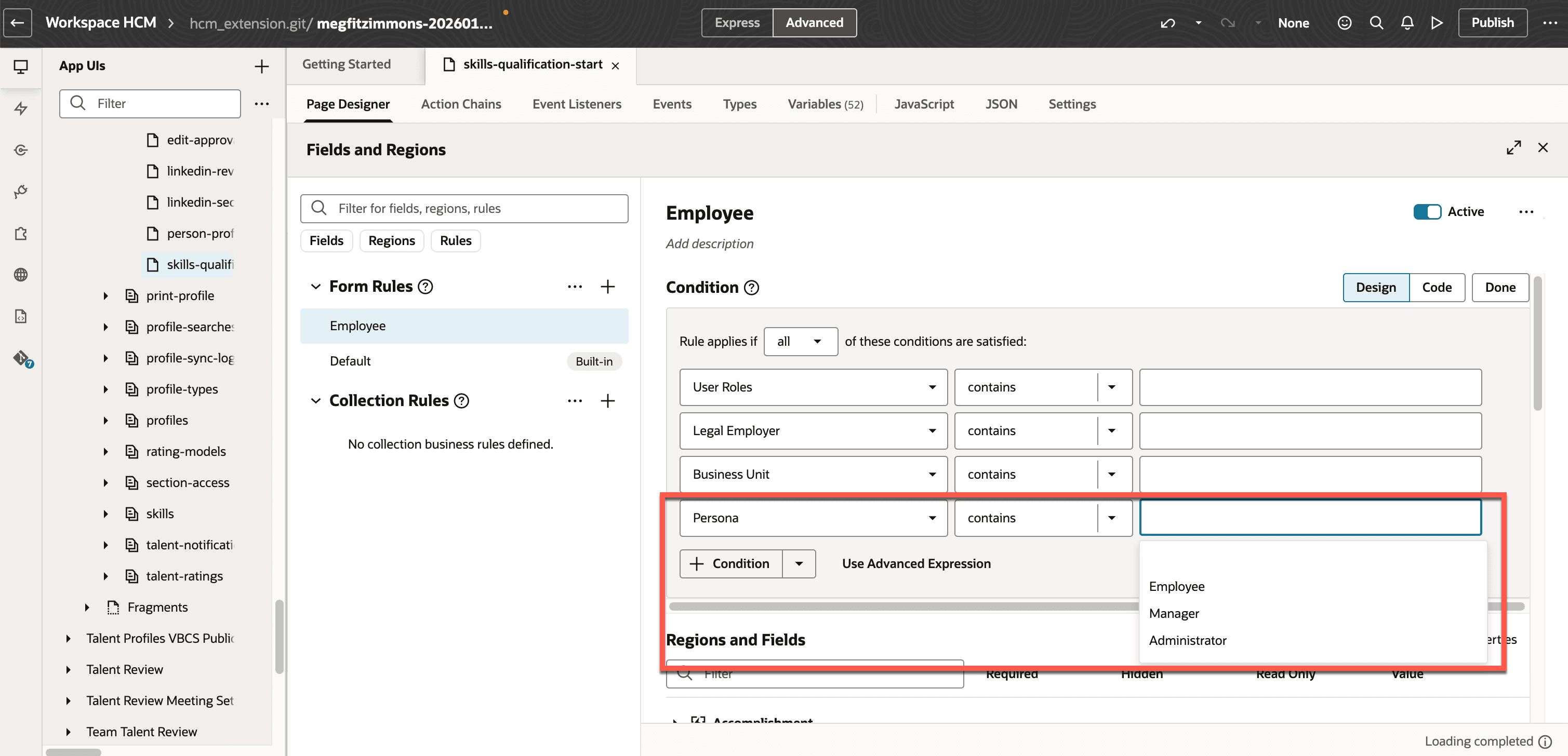 条件の定義でサポートされているペルソナ