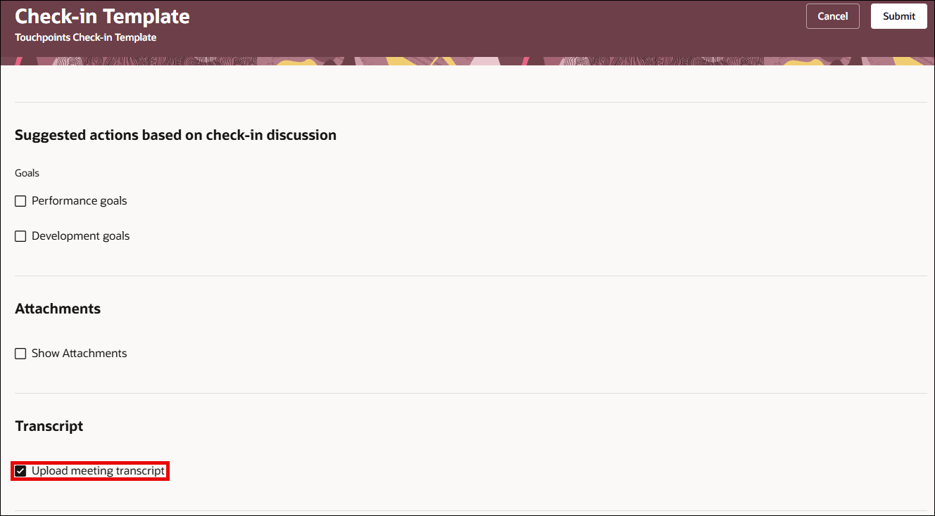 会議トランスクリプトのアップロード使用可能
