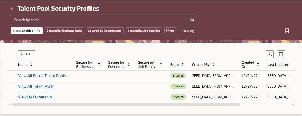 Redwood再設計されたタレント・プール・セキュリティ・プロファイル・ページ