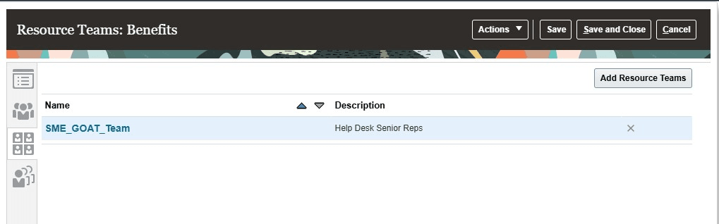 福利厚生キューに使用されるリソース・チーム