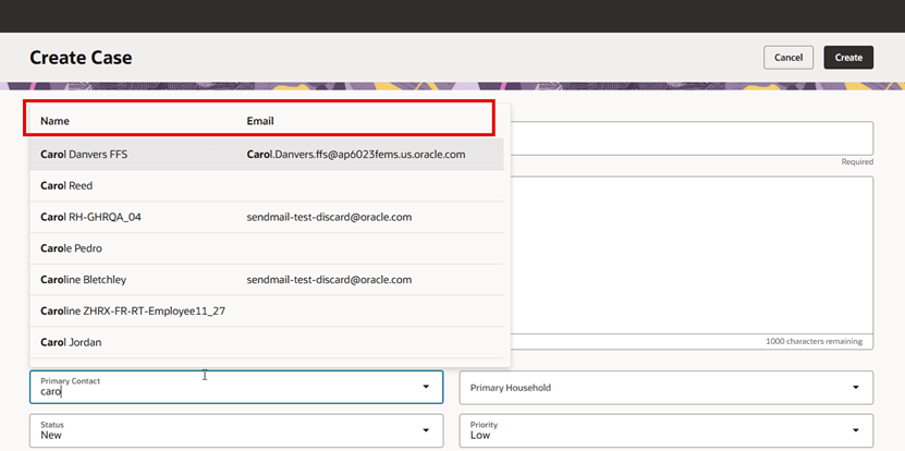 従業員表示名およびプライマリEメール・アドレス