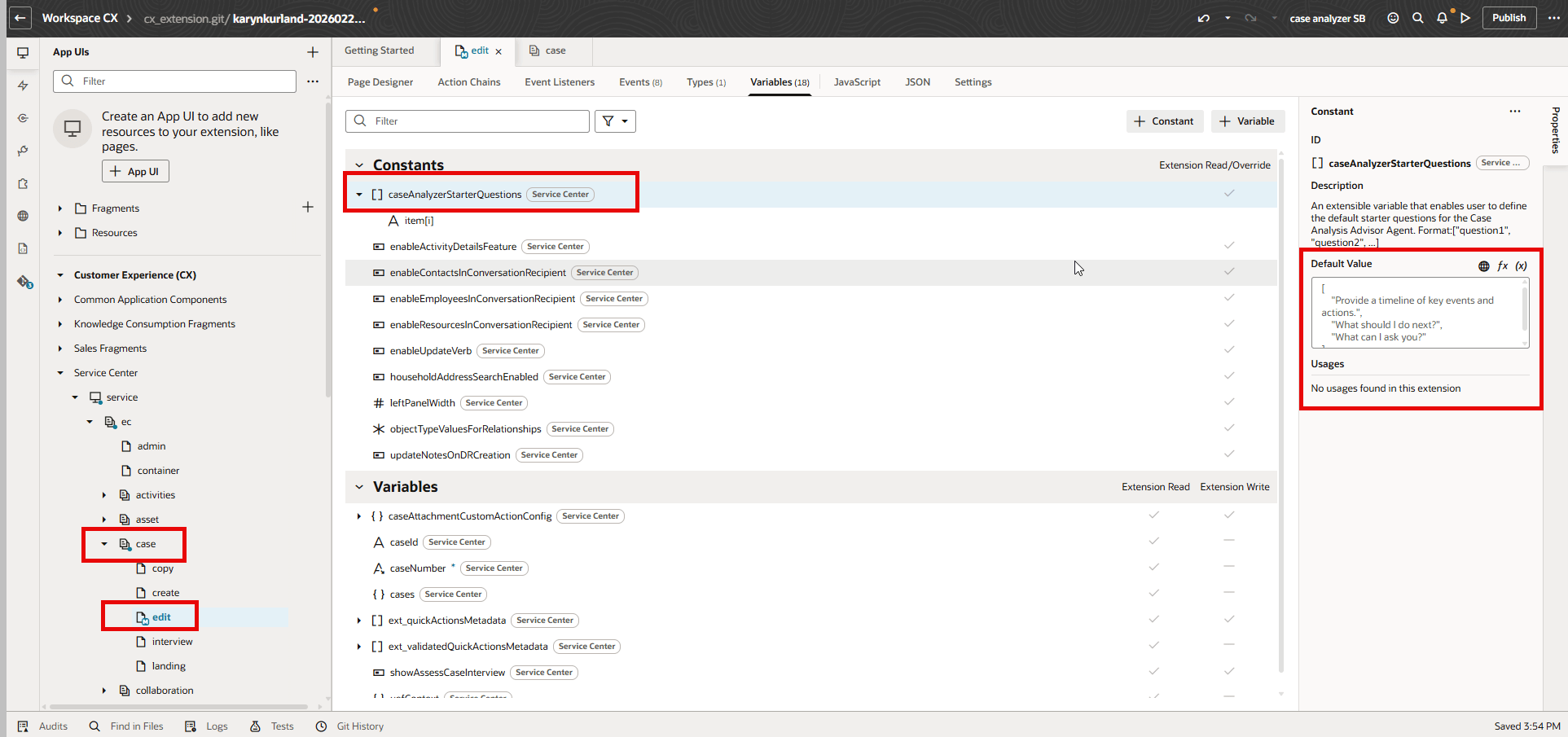 ケース・アナライザのスタータ質問定数