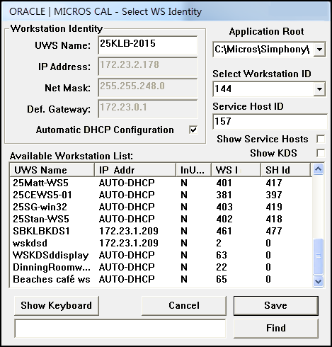 This figure shows the Select WS Identity dialog.