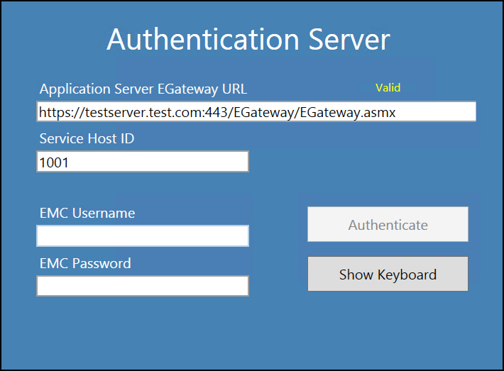 This figure shows the Authentication Server application in Simphony 2.9.2