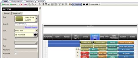 This figure shows a Combo Meal menu item key in the Page Design module.