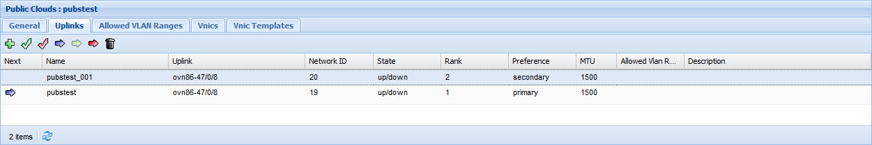 image:“Public Clouds“（公共云）详细信息框架图中显示了将设置为主上行链路的所选上行链路。
