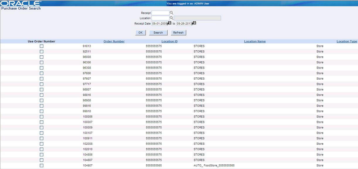 Purchase Order Search Window