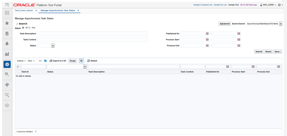 Manage Asynchronous Task Status Screen