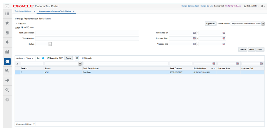 Manage Asynchronous Task Status Screen (After search button is clicked)