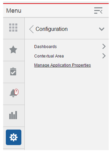 Manage Application Properties Settings Menu
