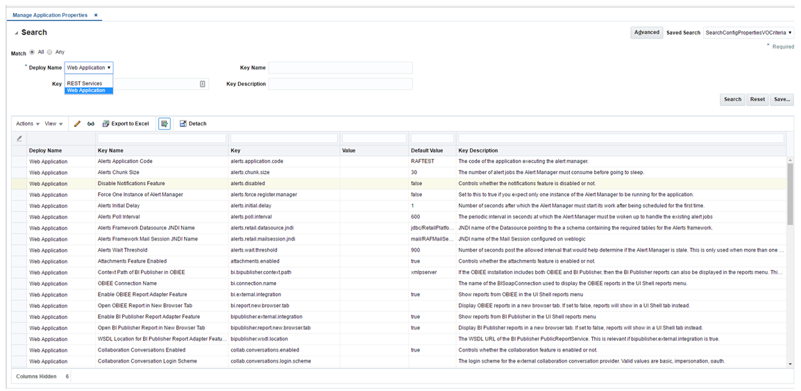 Manage Application Properties Query Panel