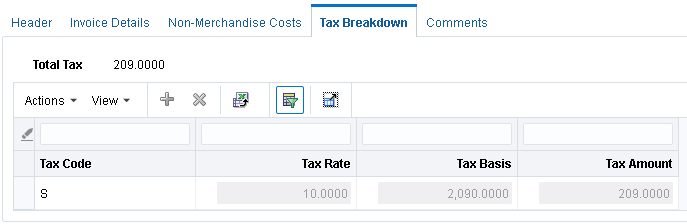 Document Maintenance Tax Breakdown Tab