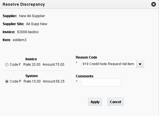 Resolve Tax Discrepancy Dialog