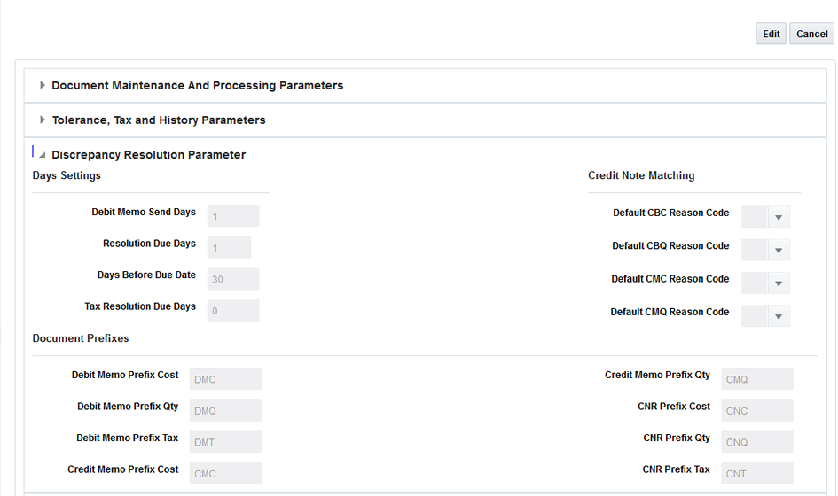 System Options – Discrepancy Resolution Parameter