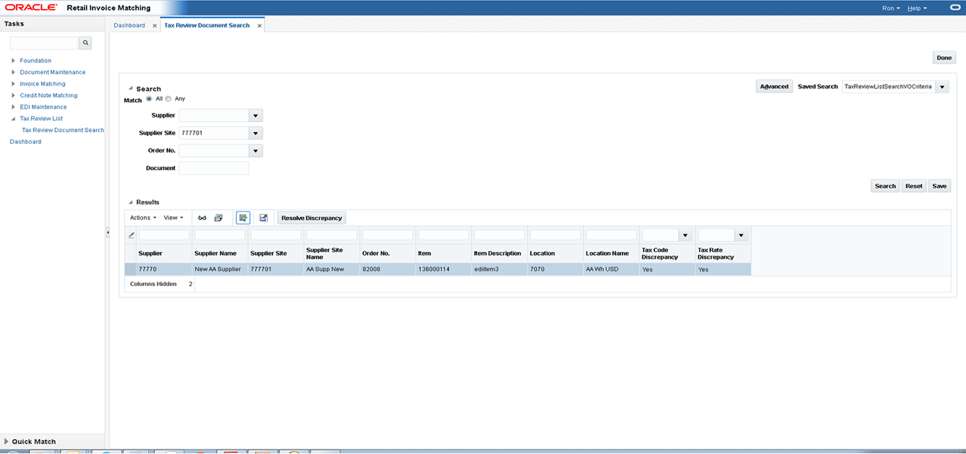 Tax Review Document Search Tab