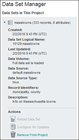 An example of a data set entry in the Data Set Manager page.