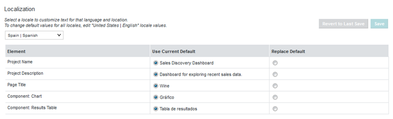 Localization page with a different locale selected